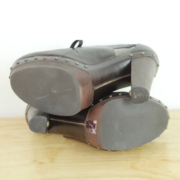 Ugg Celestina Size 10 Platform Heels Burgundy Leather Clog Shoes Chunky Studded - Picture 13 of 13